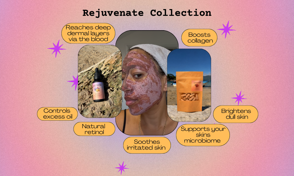 Cosmetic product advertisement with text on a gradient background